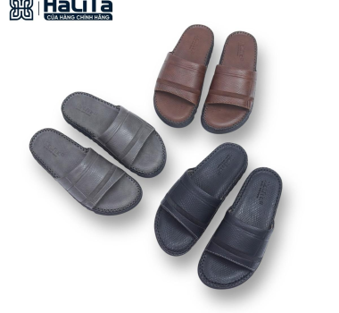 Dép Nam Dr Kẻ Sọc Hàn Quốc , Da Bò Vân Chống Thấm Nước Đế Bằng Nhẹ Có Răng Cưa Chống Trơn Trượt Cao Su DéP