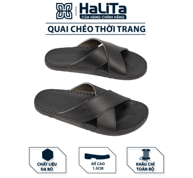 DéP Quai Chéo Thời Trang Halita dành cho Nam , đế cao su nhẹ 1.5cm , khâu chỉ toàn bộ . Đế Bằng