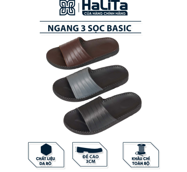 DéP Nam 3 Sọc Basic Halita , đế nhẹ và cao 3cm , thiết kế thời trang mới , khâu chỉ chắc chắn . Đế Bằng Slipper