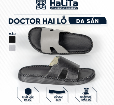 DéP Nam Doc Tờ 2 Lỗ Da Sần Góc Cạnh Halita, Khâu Chỉ Toàn Bộ , Đế Bằng Cao Su