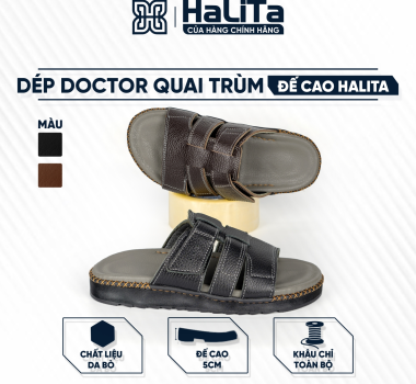 DéP Nâng Chiều Cao Gần 5cm Quai Trùm Halita  ,Dép Da Nam , Đế Cao Su Nhẹ Và Cao , mặt da êm chân , Đế Bằng ,Khâu Chỉ Toàn Bộ .