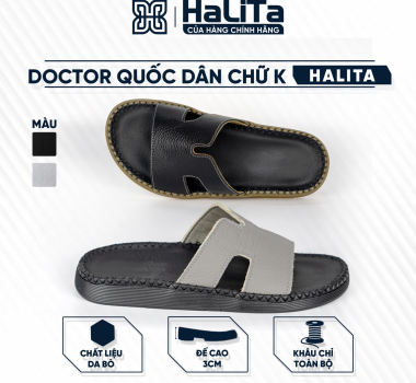 DéP Nam Doctor Chữ K Halita  , Khâu Chỉ Toàn Bộ , Đế Đúc Cao Su Êm Chân . Đế Bằng