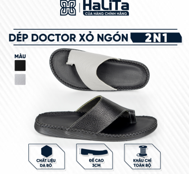 DéP Nam Doc Tờ Kẹp 2 in 1 , Da Sần Halita, Khâu Chỉ Toàn Bộ , Đế Bằng Cao Su Êm Chân