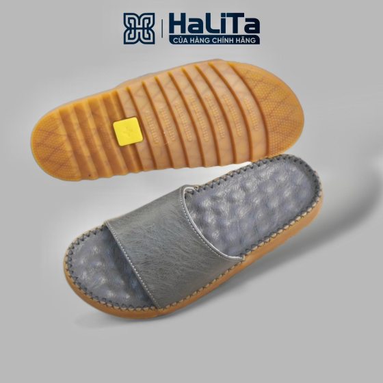 Dép Mát Sa Chân Da Nhúm HaLiTa, Quai Ngang Trơn , đế khâu chỉ chắc chắn , thiết kế răng cưa bám đường tốt. DéP Nam Đế Bằng Cao Su Nhung Slipper