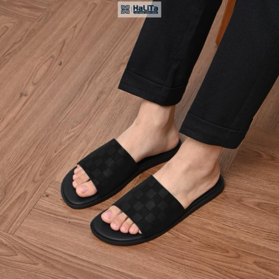 [Dép Luxury Caro] - Hàng Da Nappa Cao Cấp HaLiTa, Đề Cao Su Vân Nhám Chống Trơn Trượt