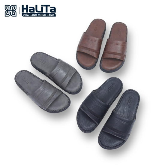 Dép Nam Dr Kẻ Sọc Hàn Quốc , Da Bò Vân Chống Thấm Nước Đế Bằng Nhẹ Có Răng Cưa Chống Trơn Trượt Cao Su DéP