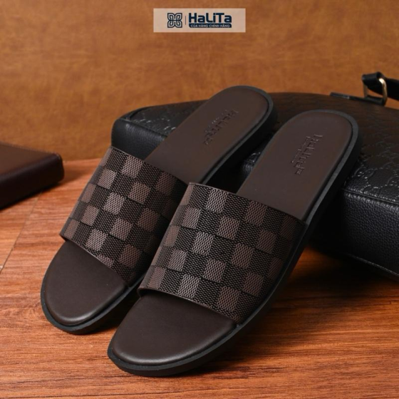 [Dép Luxury Caro] - Hàng Da Nappa Cao Cấp HaLiTa, Đề Cao Su Vân Nhám Chống Trơn Trượt