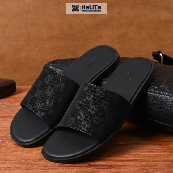 [Dép Luxury Caro] - Hàng Da Nappa Cao Cấp HaLiTa, Đề Cao Su Vân Nhám Chống Trơn Trượt