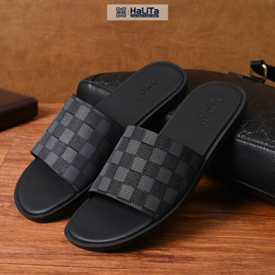 [Dép Luxury Caro] - Hàng Da Nappa Cao Cấp HaLiTa, Đề Cao Su Vân Nhám Chống Trơn Trượt