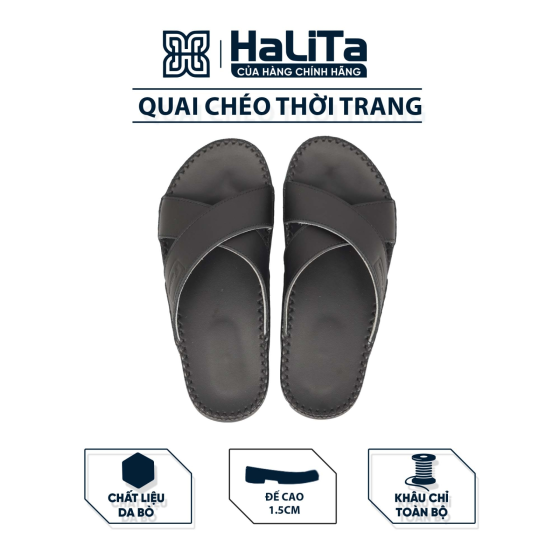 DéP Quai Chéo Thời Trang Halita dành cho Nam , đế cao su nhẹ 1.5cm , khâu chỉ toàn bộ . Đế Bằng