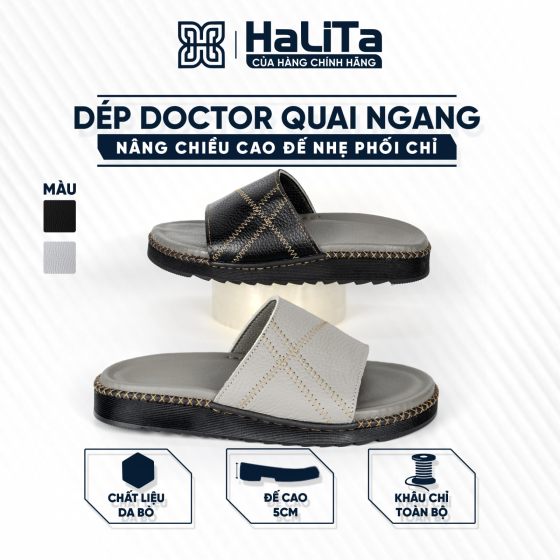 DéP Nâng Chiều Cao Gần 5cm Quai Ngang Halita Dành Cho Nam , Đế Cao Su Nhẹ Và Cao, Mặt Da Êm Chân , Khâu Chỉ Toàn Bộ