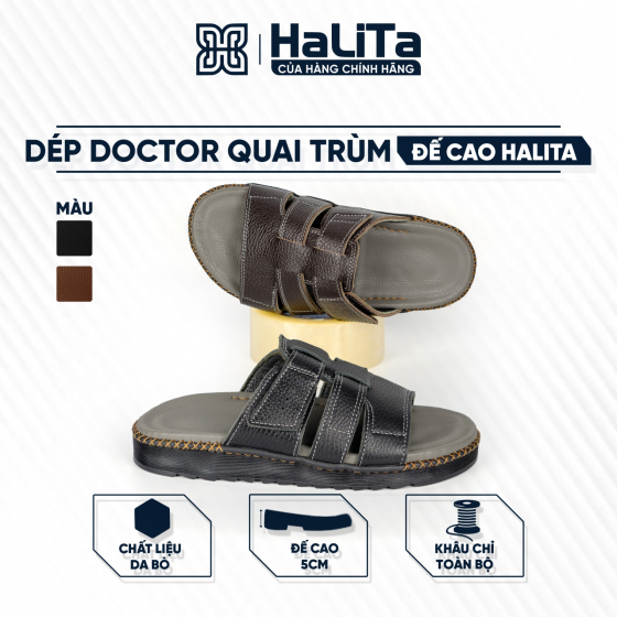 DéP Nâng Chiều Cao Gần 5cm Quai Trùm Halita  ,Dép Da Nam , Đế Cao Su Nhẹ Và Cao , mặt da êm chân , Đế Bằng ,Khâu Chỉ Toàn Bộ .