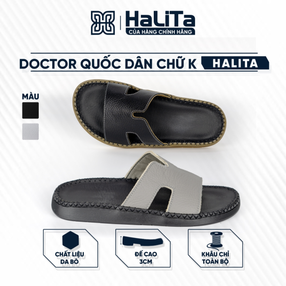 DéP Nam Doctor Chữ K Halita  , Khâu Chỉ Toàn Bộ , Đế Đúc Cao Su Êm Chân . Đế Bằng