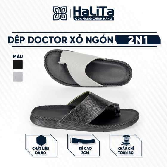 DéP Nam Doc Tờ Kẹp 2 in 1 , Da Sần Halita, Khâu Chỉ Toàn Bộ , Đế Bằng Cao Su Êm Chân