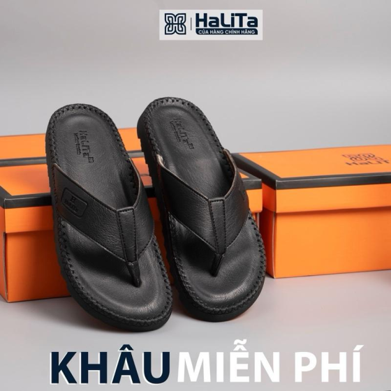 [DocTor Kẹp Vip] Dép tông Nam HaLiTa Da Bò Vân Chống Thấm Nước Đế Bằng Nhẹ Có Răng Cưa Chống Trơn Trượt Cao Su.