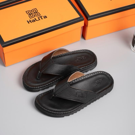 [DocTor Kẹp Vip] Dép tông Nam HaLiTa Da Bò Vân Chống Thấm Nước Đế Bằng Nhẹ Có Răng Cưa Chống Trơn Trượt Cao Su.
