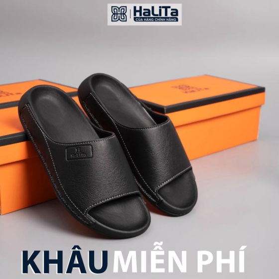 [Dép Công Thái Học ] - Bản Nâng Cấp , Da Bò Lưu Bút Cao Cấp HaLiTa, Đế Cao Su Vân Nhám Chống Trơn Trượt