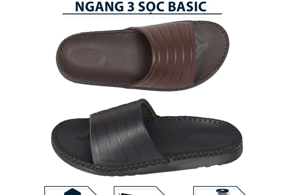 DéP Nam 3 Sọc Basic Halita , đế nhẹ và cao 3cm , thiết kế thời trang mới , khâu chỉ chắc chắn . Đế Bằng Slipper