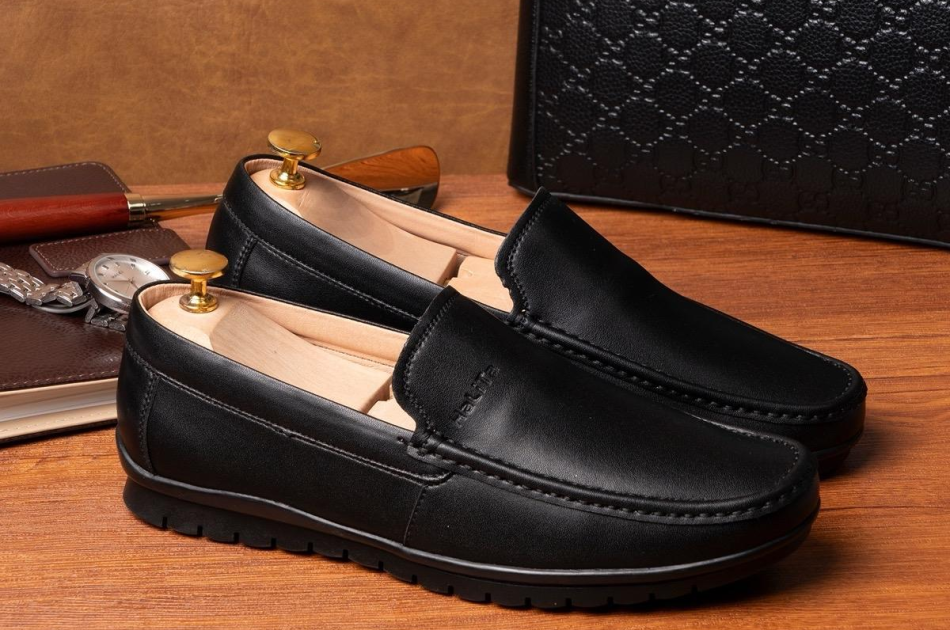 Giày Lười Nam Phong Cách Italy, Chất Liệu Da Bò Màu Đen Titan Mới - Shoes , Bảo Hành 12 Tháng.