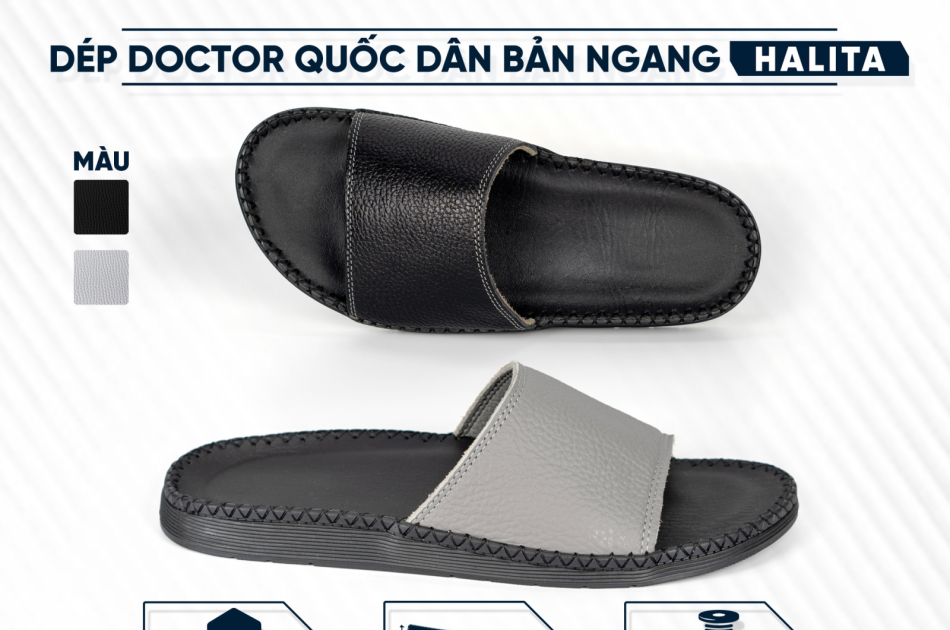 DéP Nam DOC TỜ QUỐC DÂN ,Quai ngang đơn giản,  full da bò , khâu chỉ toàn bộ , Đế Bằng cao su êm chân ,