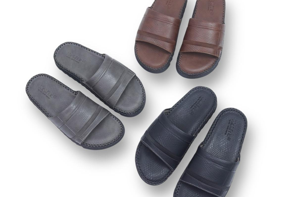 Dép Nam Dr Kẻ Sọc Hàn Quốc , Da Bò Vân Chống Thấm Nước Đế Bằng Nhẹ Có Răng Cưa Chống Trơn Trượt Cao Su DéP
