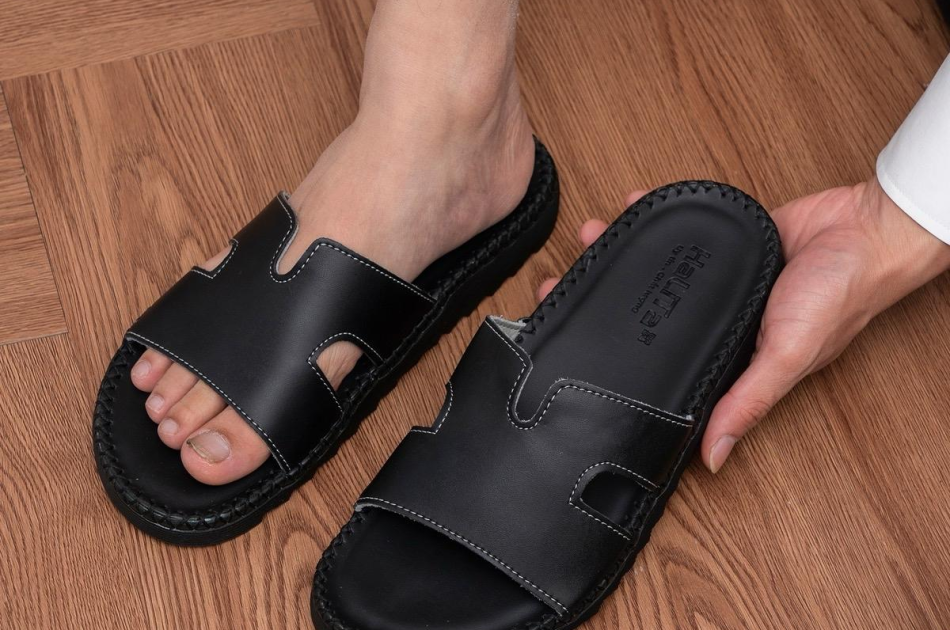Dép Nam Doc Tờ Chữ K Da Bò Thái Lan  Chống Thấm Nước,  Đế Cao Su Nhẹ Răng Cưa Chống Trơn Trượ