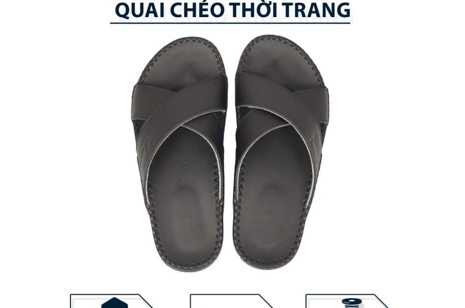 DéP Quai Chéo Thời Trang Halita dành cho Nam , đế cao su nhẹ 1.5cm , khâu chỉ toàn bộ . Đế Bằng