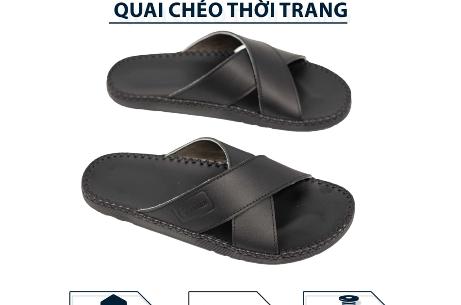 DéP Quai Chéo Thời Trang Halita dành cho Nam , đế cao su nhẹ 1.5cm , khâu chỉ toàn bộ . Đế Bằng