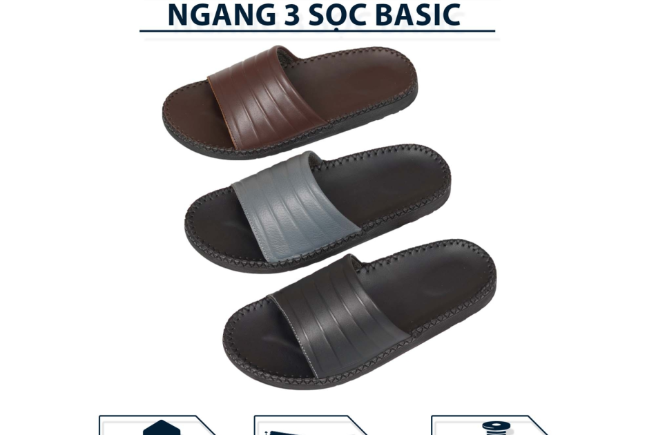 DéP Nam 3 Sọc Basic Halita , đế nhẹ và cao 3cm , thiết kế thời trang mới , khâu chỉ chắc chắn . Đế Bằng Slipper