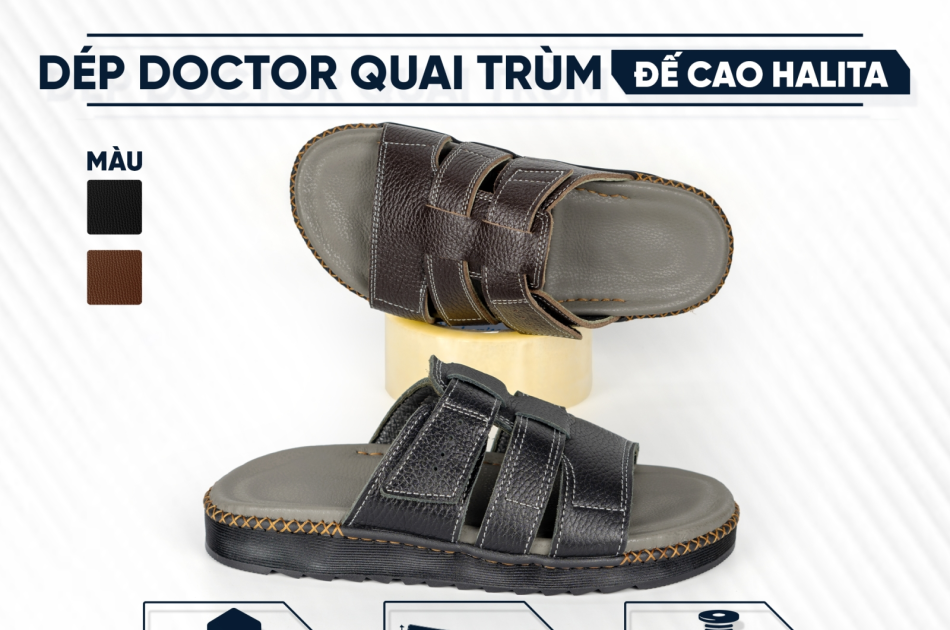 DéP Nâng Chiều Cao Gần 5cm Quai Trùm Halita  ,Dép Da Nam , Đế Cao Su Nhẹ Và Cao , mặt da êm chân , Đế Bằng ,Khâu Chỉ Toàn Bộ .