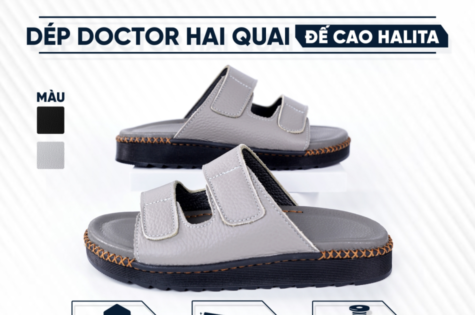 DéP Nâng Chiều Cao Gần 5cm Hai Quai , Đế Cao Su Nhẹ Và Cao , Mặt Da Mang Êm Chân , Khâu Chỉ Toàn Bộ Đế Bằng