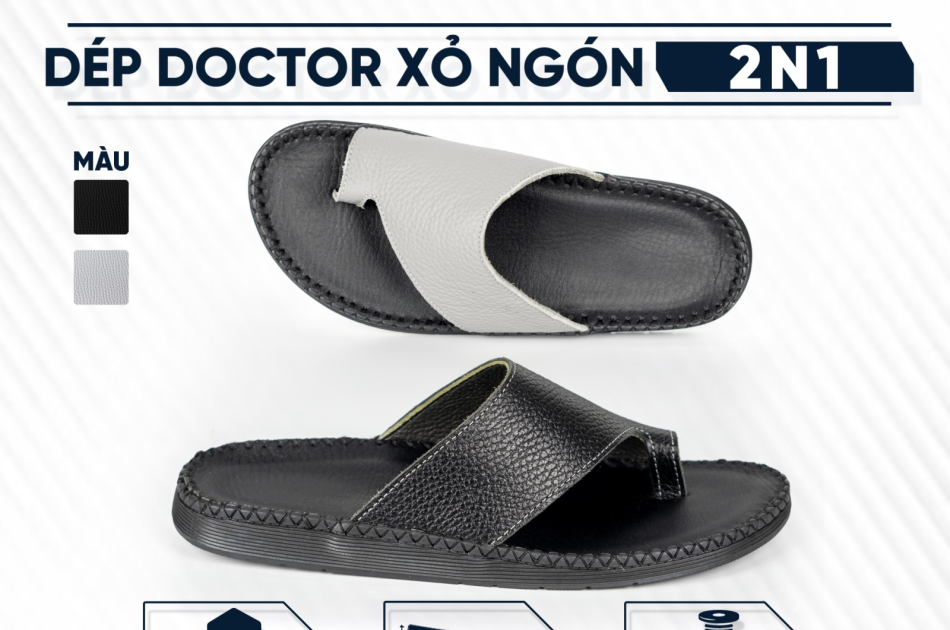 DéP Nam Doc Tờ Kẹp 2 in 1 , Da Sần Halita, Khâu Chỉ Toàn Bộ , Đế Bằng Cao Su Êm Chân
